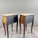 Pair of louis xv style bedside tables in marquetry and marble – 19th century