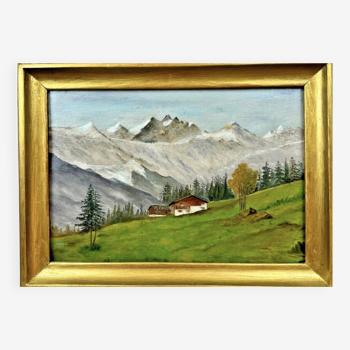 Huile sur toile paysage de montagne "Hurard 1949"