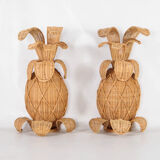 Paire d’ appliques « ananas » en rotin