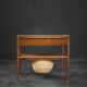 Vintage Mid-Century Danish Modern Teak Thread Side Table with Wicker Basket