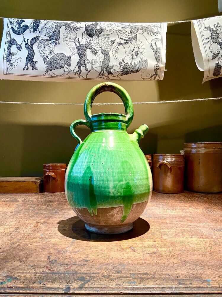 Gargoulette en céramique émaillée verte