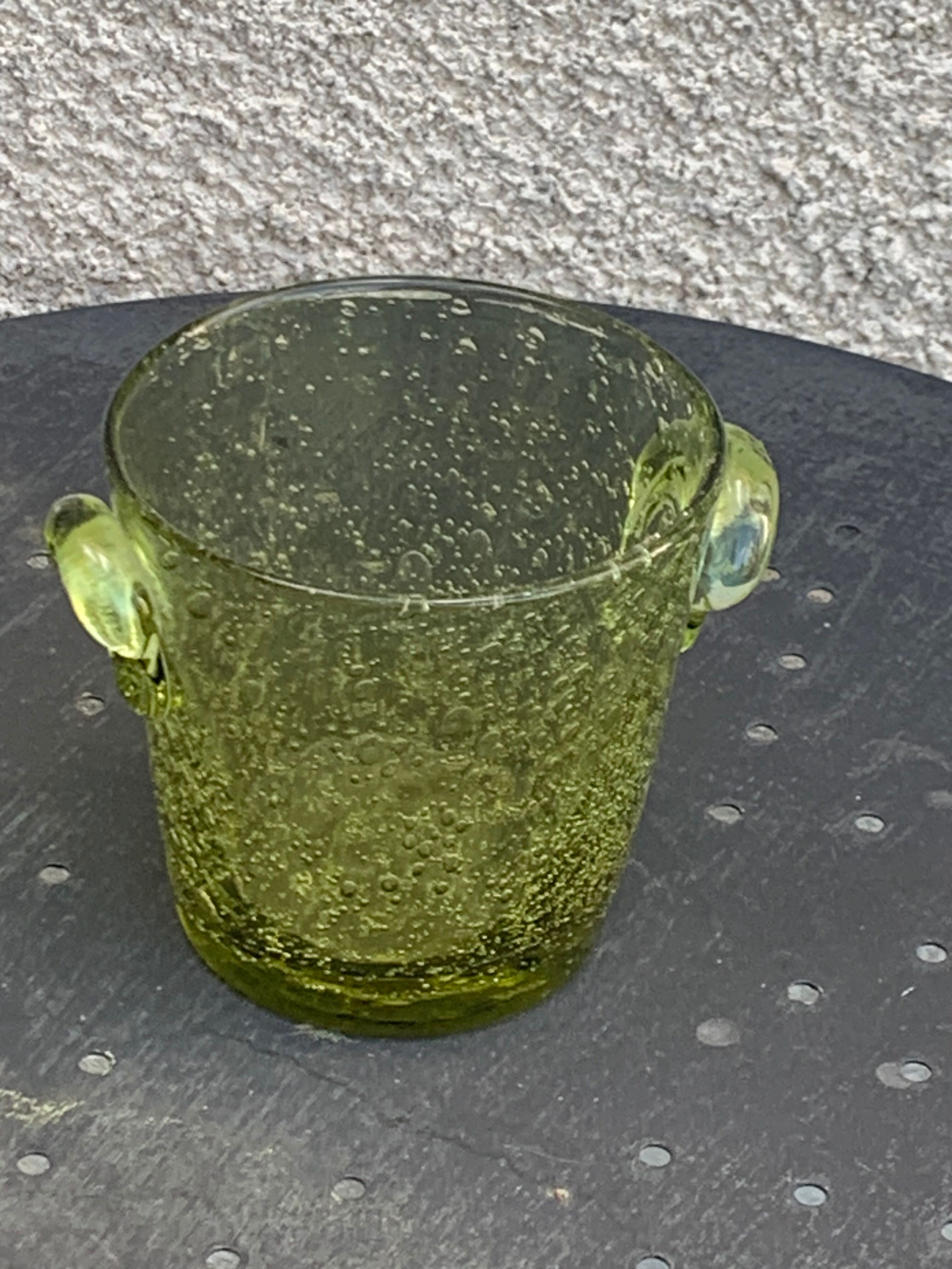 Blown glass ice bucket signed Biot Collector