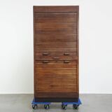 Antique oak notary cabinet with two roller doors and a working lock