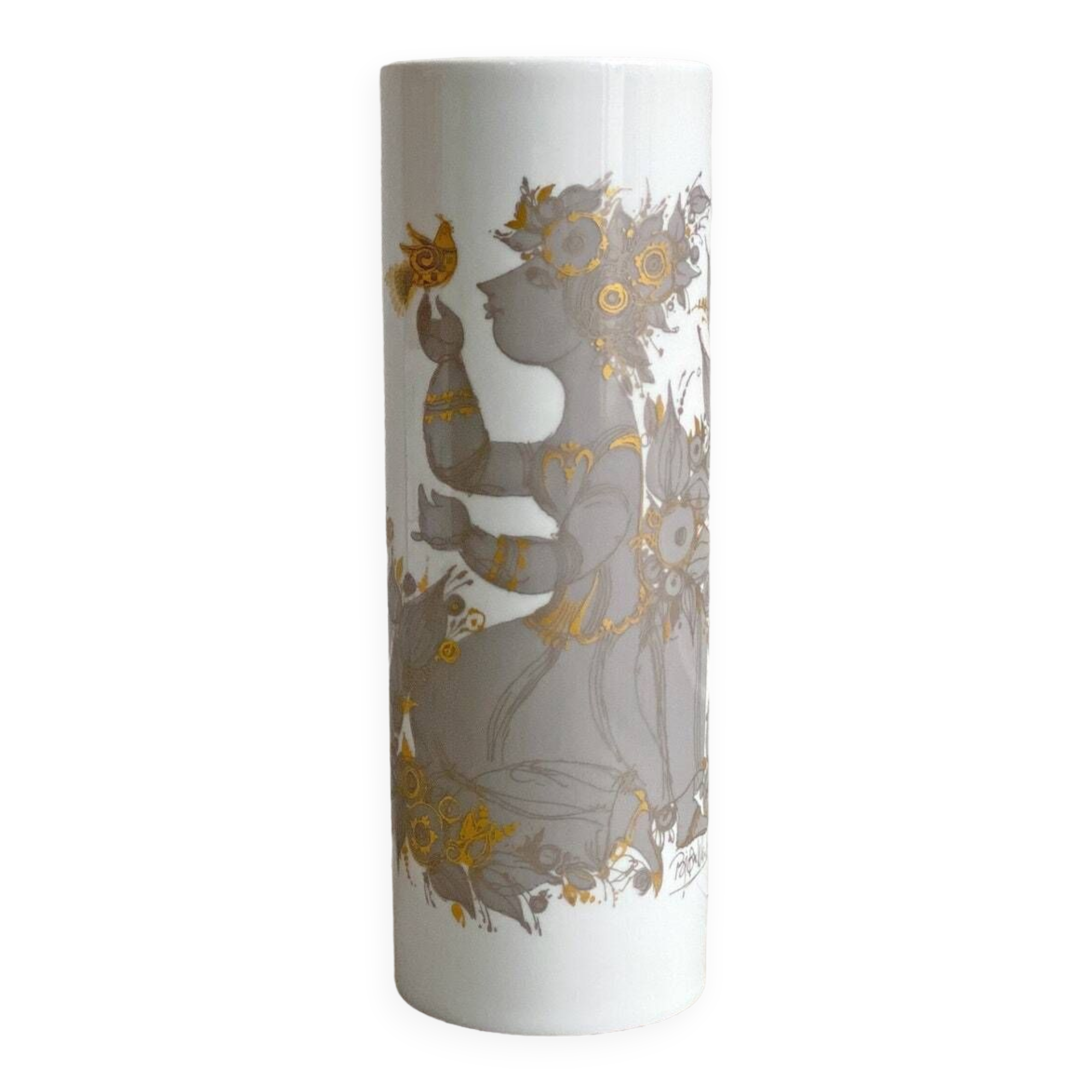 XL Scandinavian vintage Björn Wiinblad vase Sammuramat, Rosenthal, gold decor