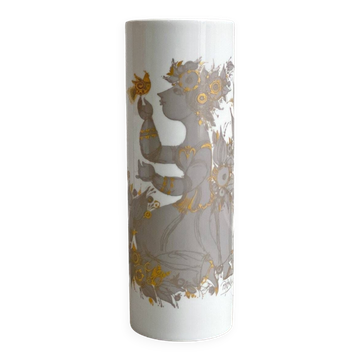 Vase vintage scandinave XL Björn Wiinblad Sammuramat, Rosenthal, décor doré