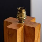 Pied de lampe en bois formant croisillon, années 1970-80