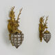 Pair of vintage wall lamps with pearl deer head and glass grapevines