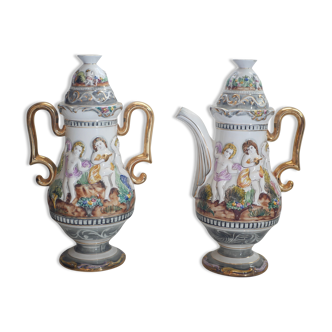Cafetière et sucrier en porcelaine portugaise Alcobaca