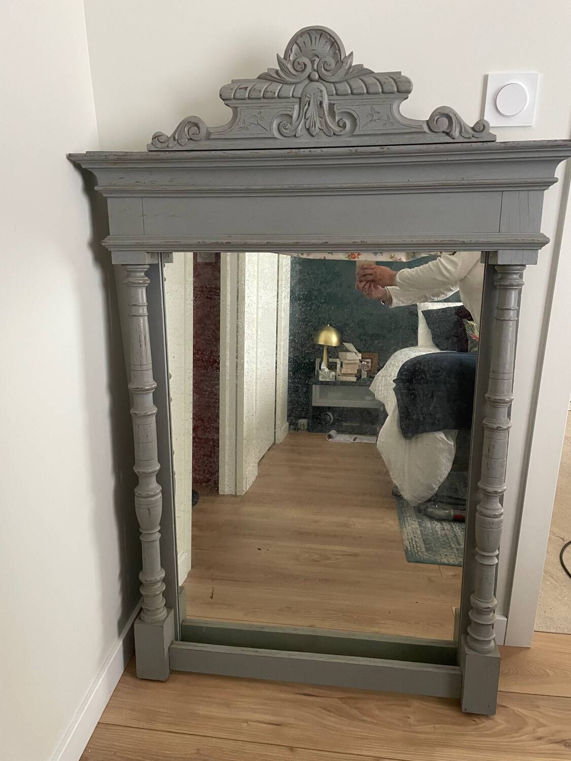 Grey trumeau mirror