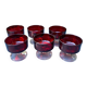Set of 6 ruby red glass dessert bowls on a pedestal – France – Wine