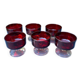 Set of 6 ruby red glass dessert bowls on a pedestal – France – Wine