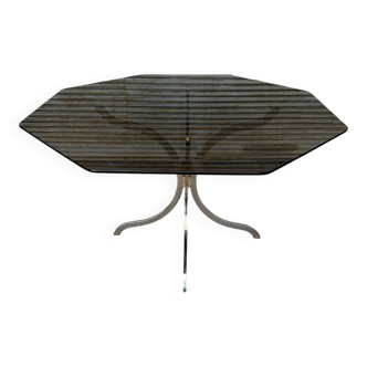 1970s table – chrome, brass, and smoked glass