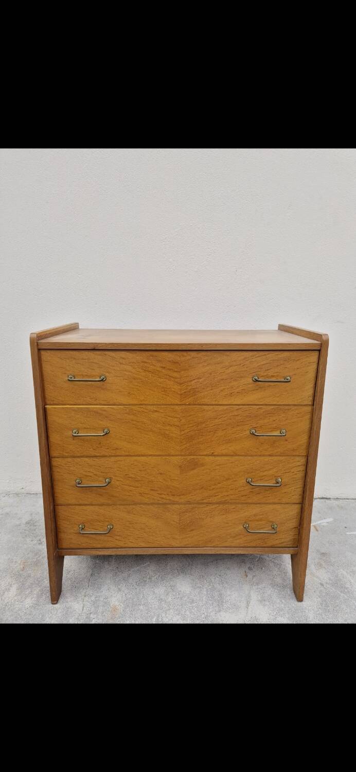 Vintage chest of drawers with compass feet, 1950s, 4 drawers