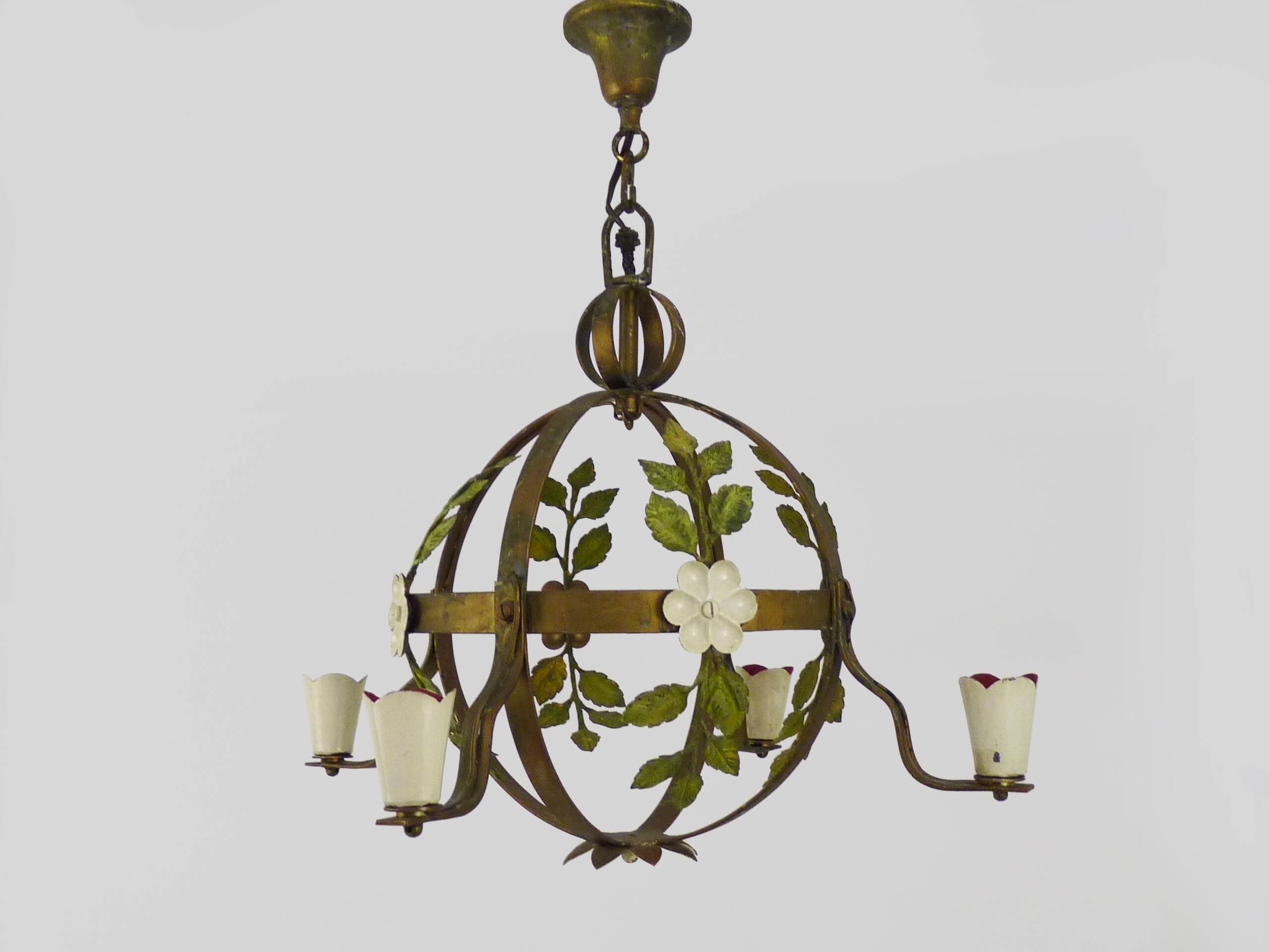 4-light ball-shaped chandelier with foliage. Italy. The 50's