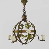 4-light ball-shaped chandelier with foliage. Italy. The 50's