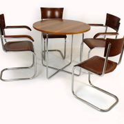 Restored Bauhaus Tubular Steel Round Table And 4 Chairs By M. Stam, 1930s