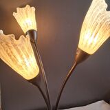Lampe fleur triple en métal et verre