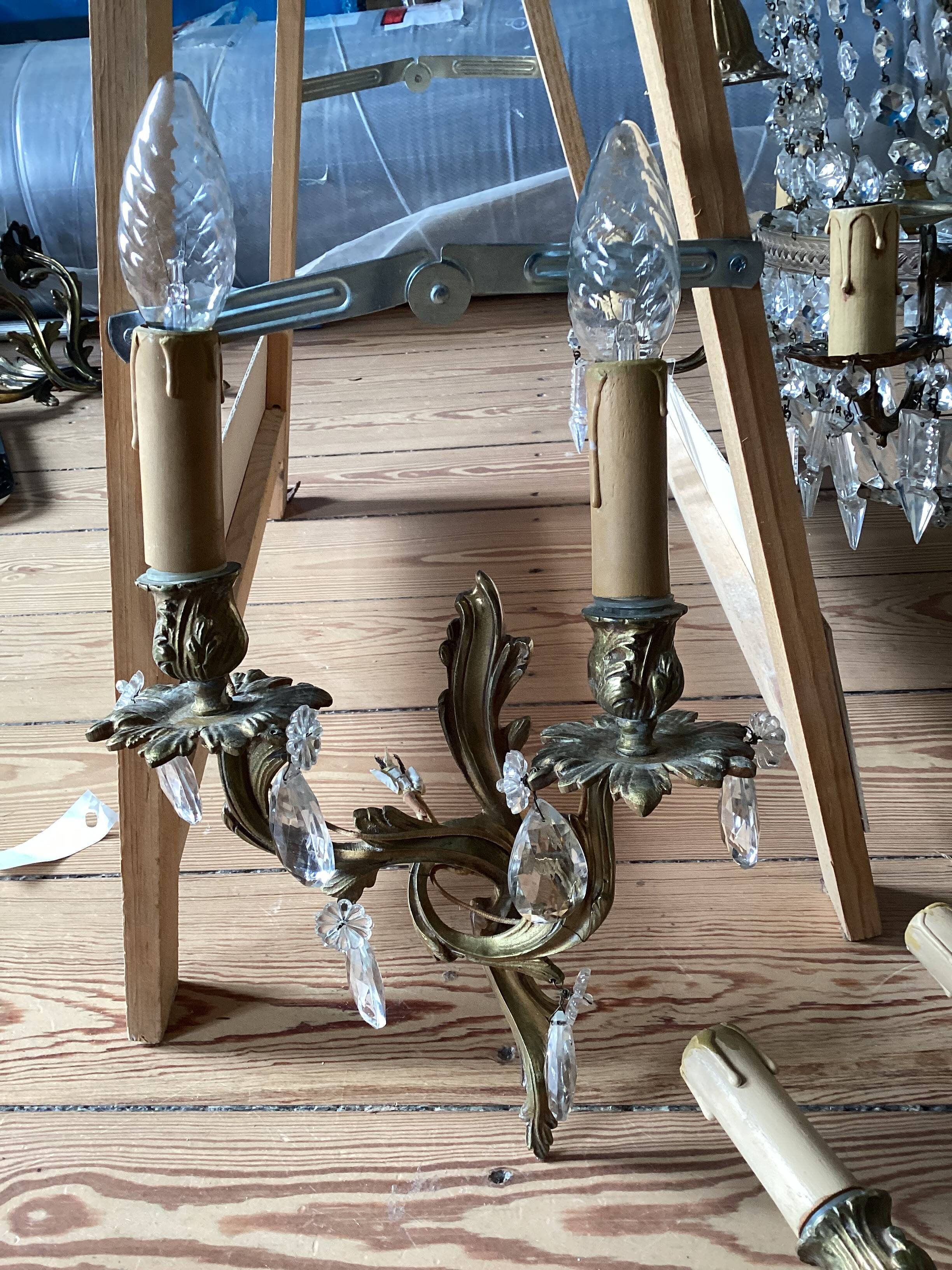 Pair of wall sconces with pendants – Louis XV / Rococo style – Metal