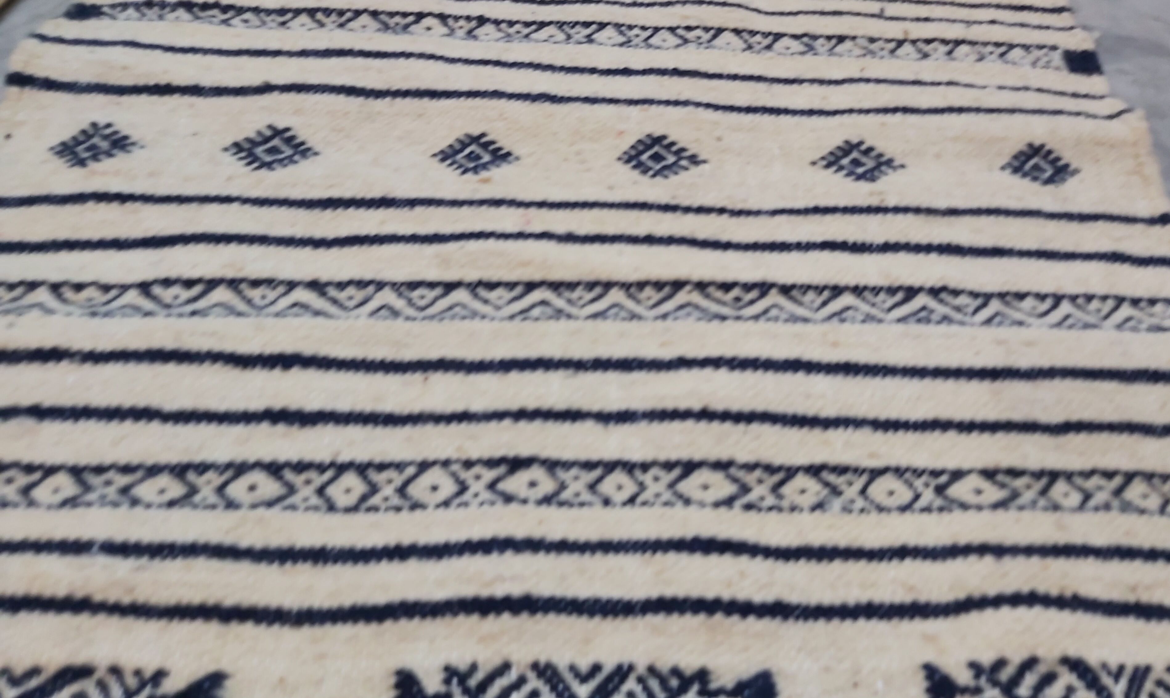 Kilim traditional white and blue handmade carpet 205x110cm