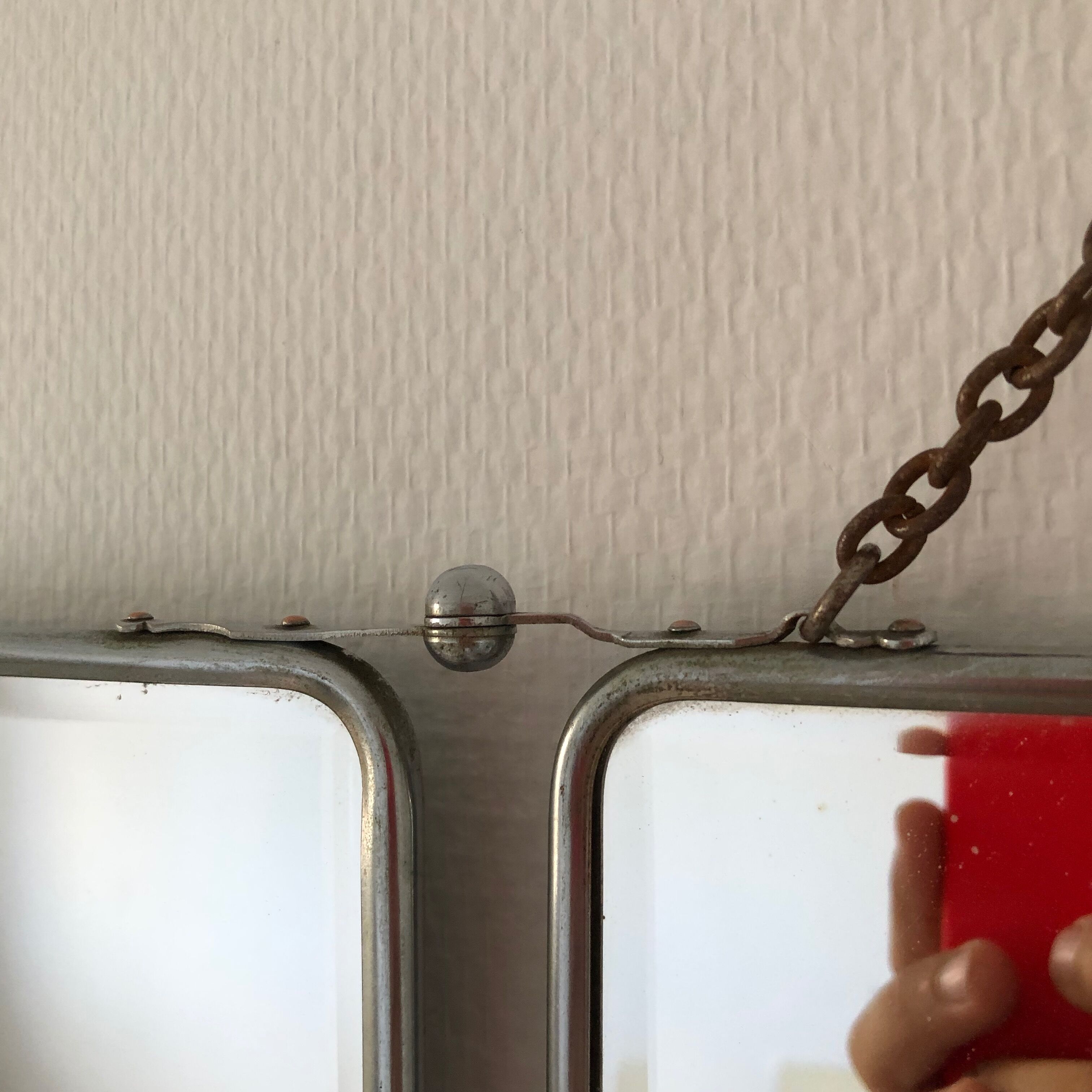 Vintage English green barber triptych mirror 1960 - 28 x 68 cm