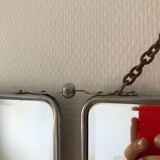 Vintage English green barber triptych mirror 1960 - 28 x 68 cm