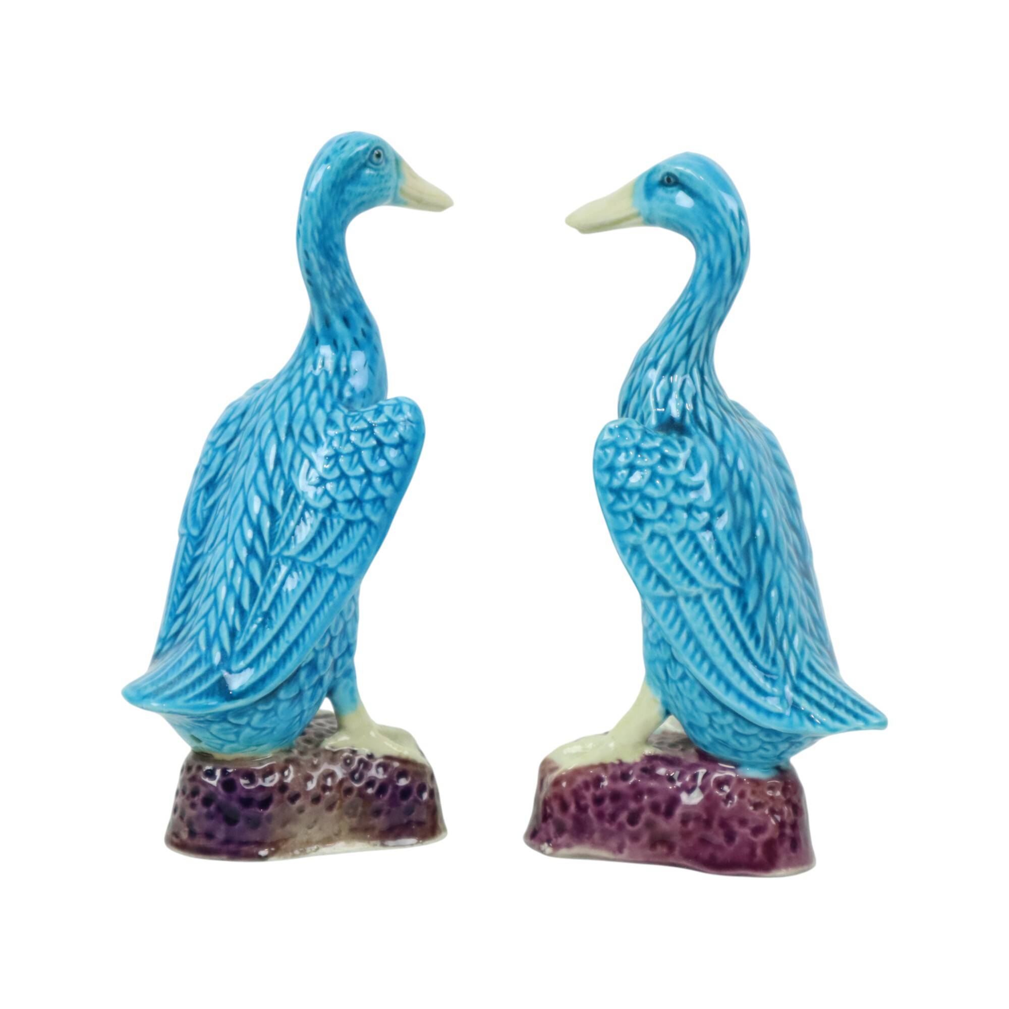 Vintage Duck Figurine Figure Couple Blue Chinese Porcelain 12cm