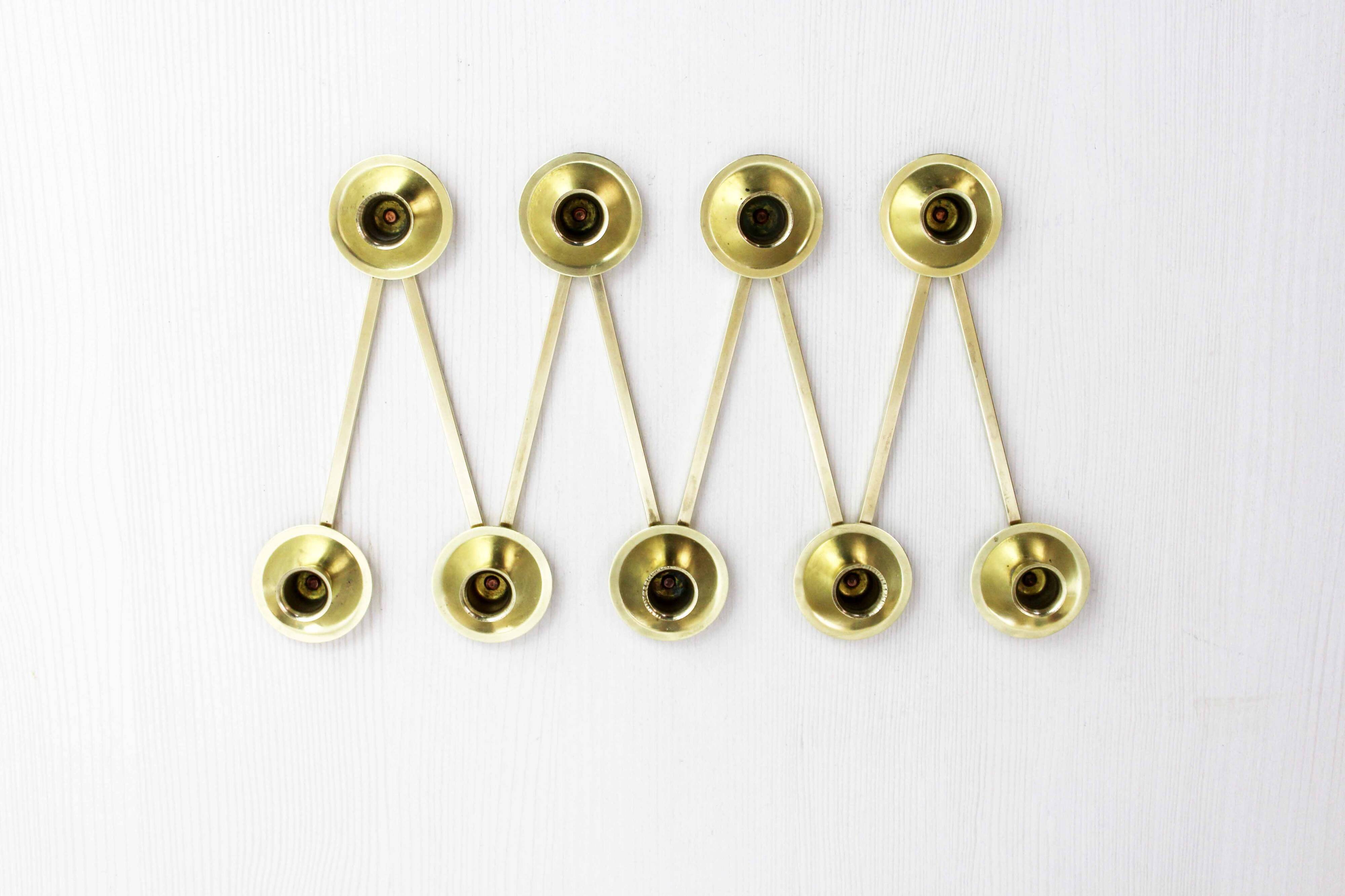 Margareta candle holder by Lars Holmström, brass accordion candle holder 1950