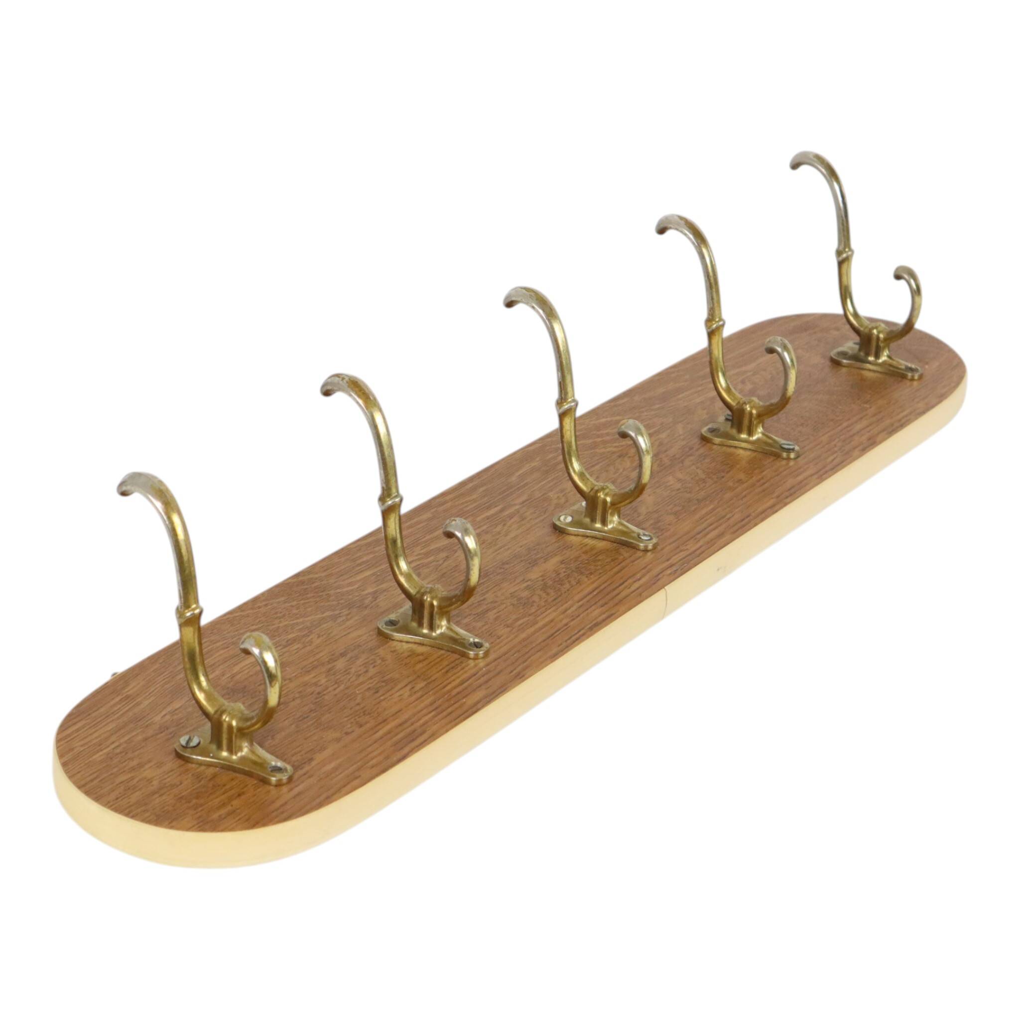 Vintage Rockabilly Coat Rack, 1950s Design, Wood Veneer, Gold