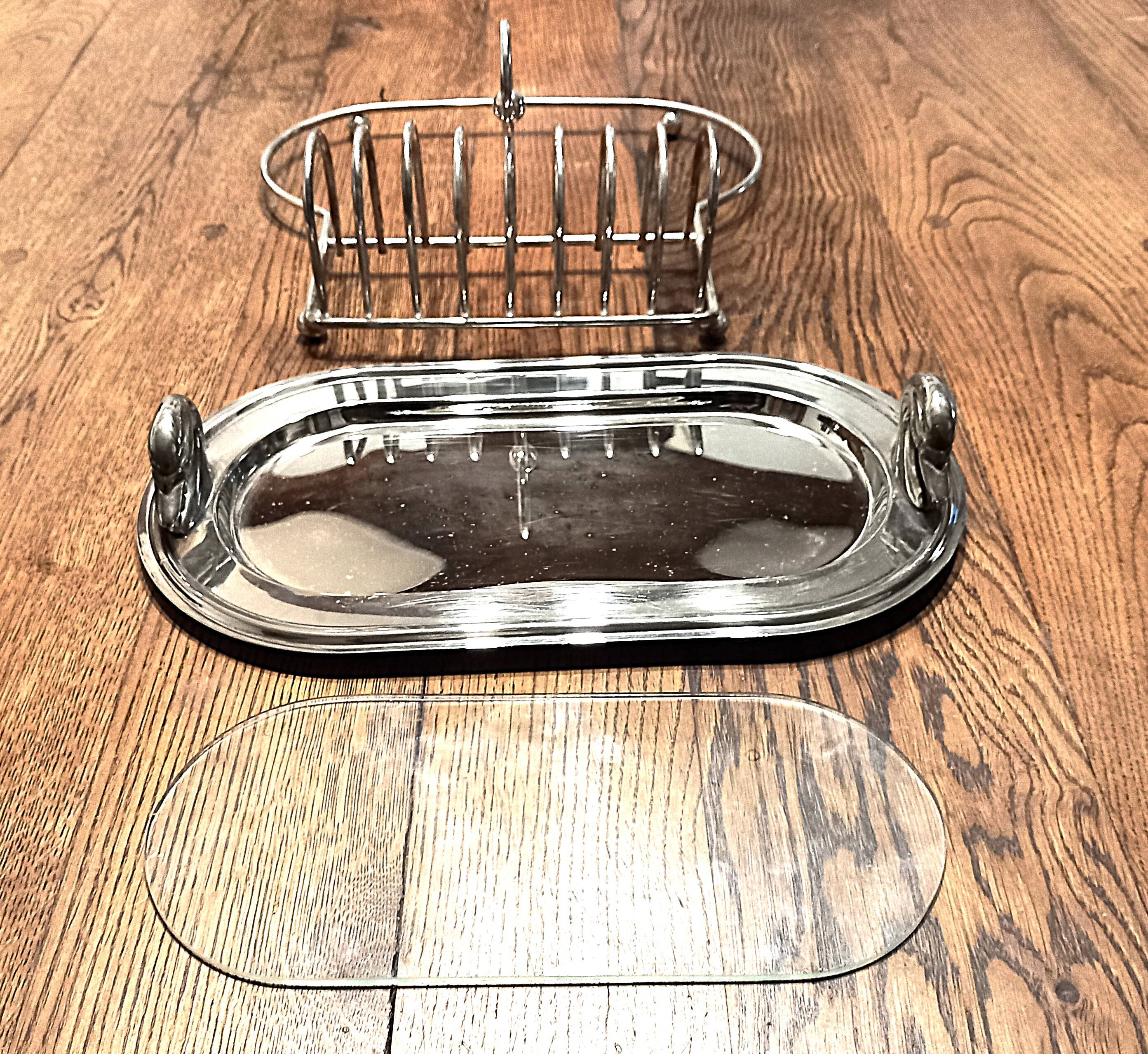 Foie gras platter + toast holder / Silver-plated metal foie gras service