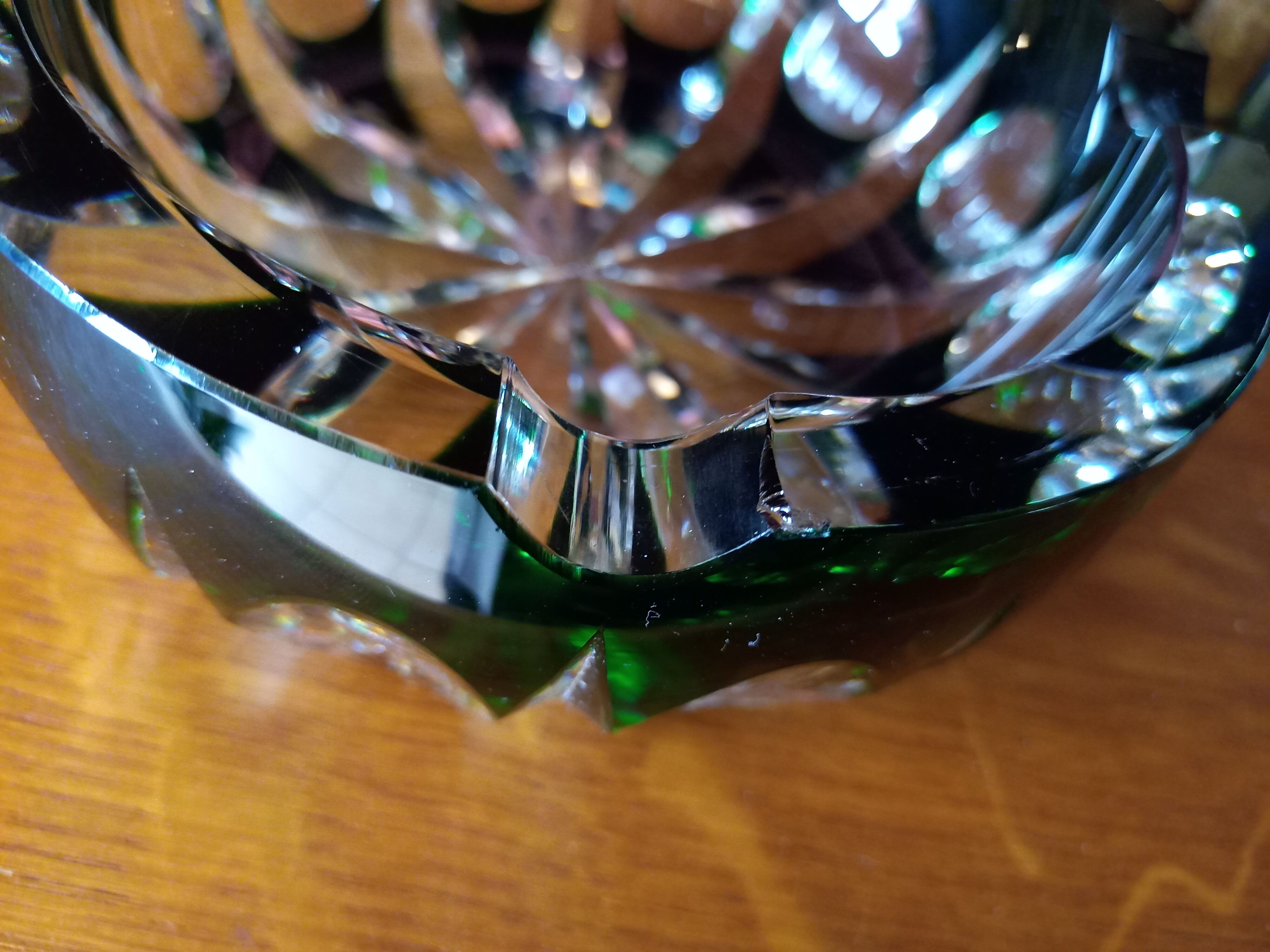 Carved crystal ashtray signed Saint Louis