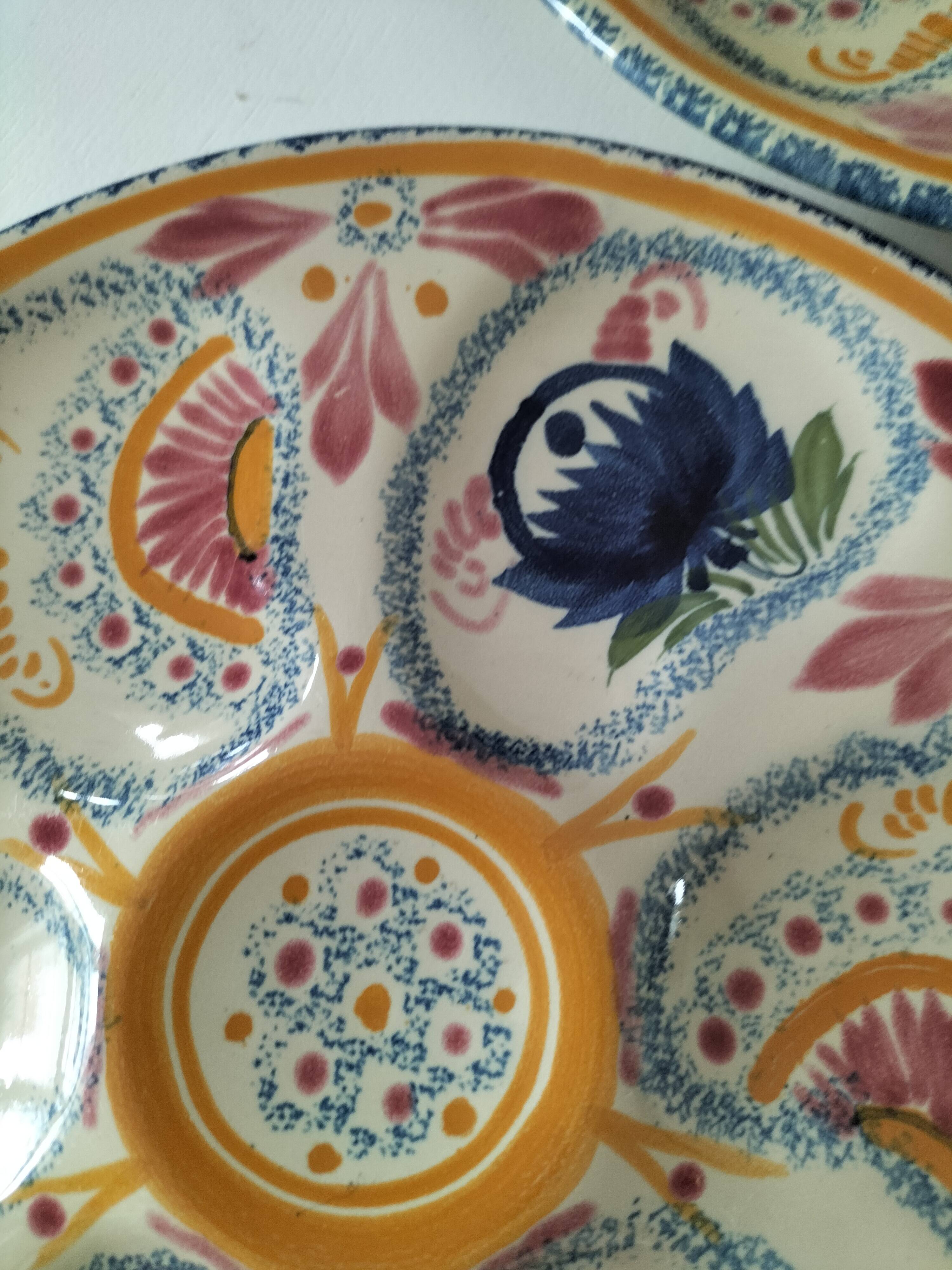 6 oyster plates Henriot Quimper decor 137 hand-painted