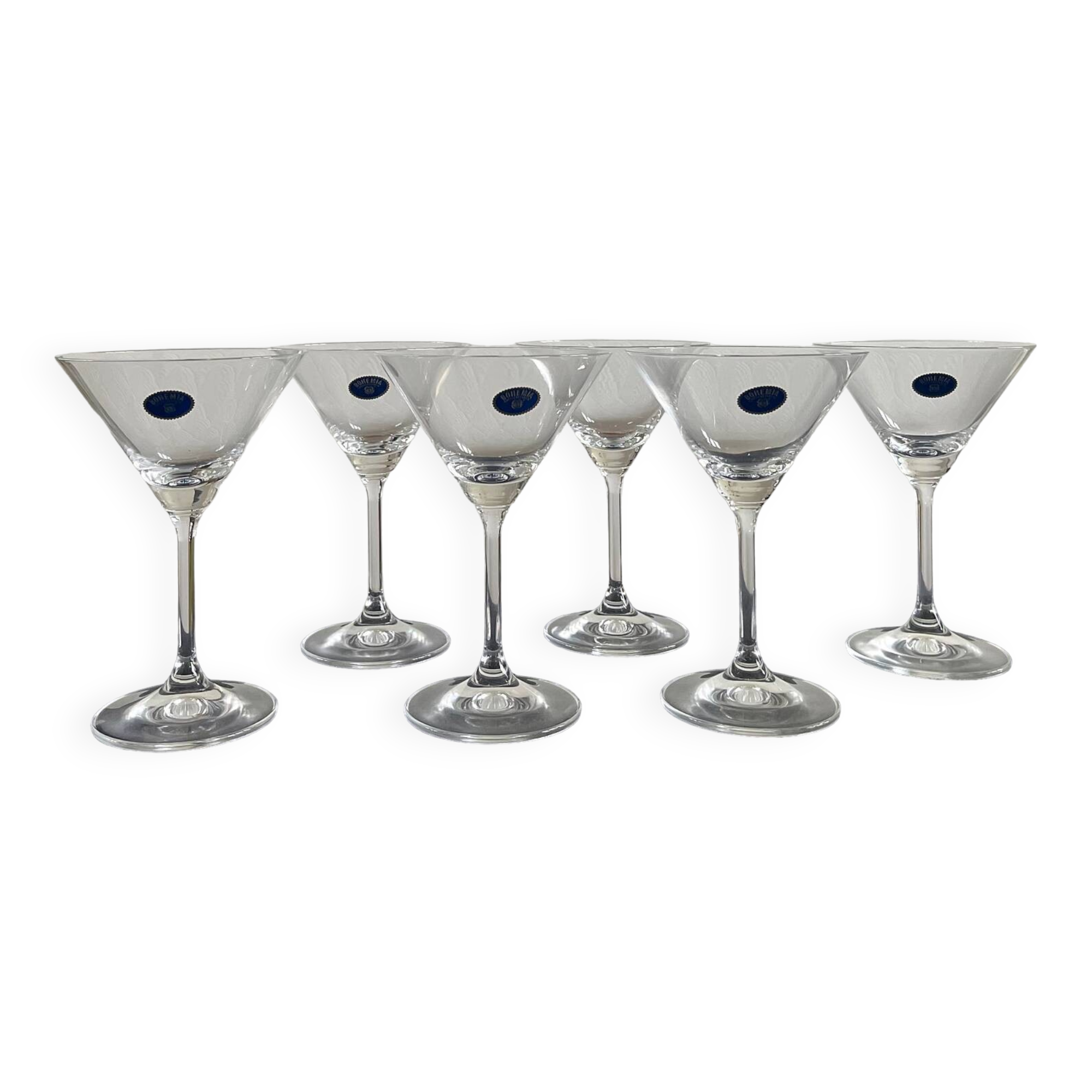 6 Bohemian crystal cocktail glasses.