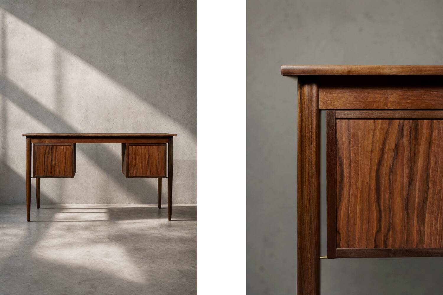 Bureau vintage scandinave moderne en teck des années 1960 avec tiroirs.