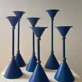 Series of 6 diabolo candlesticks in blue metal from the 80s