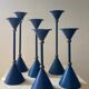 Série de 6 bougeoirs diabolo en métal bleu des années 80