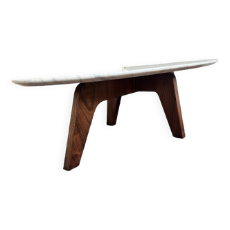 Coffee table in marble and rosewood, design Hugues Poignant for Roche Bobois