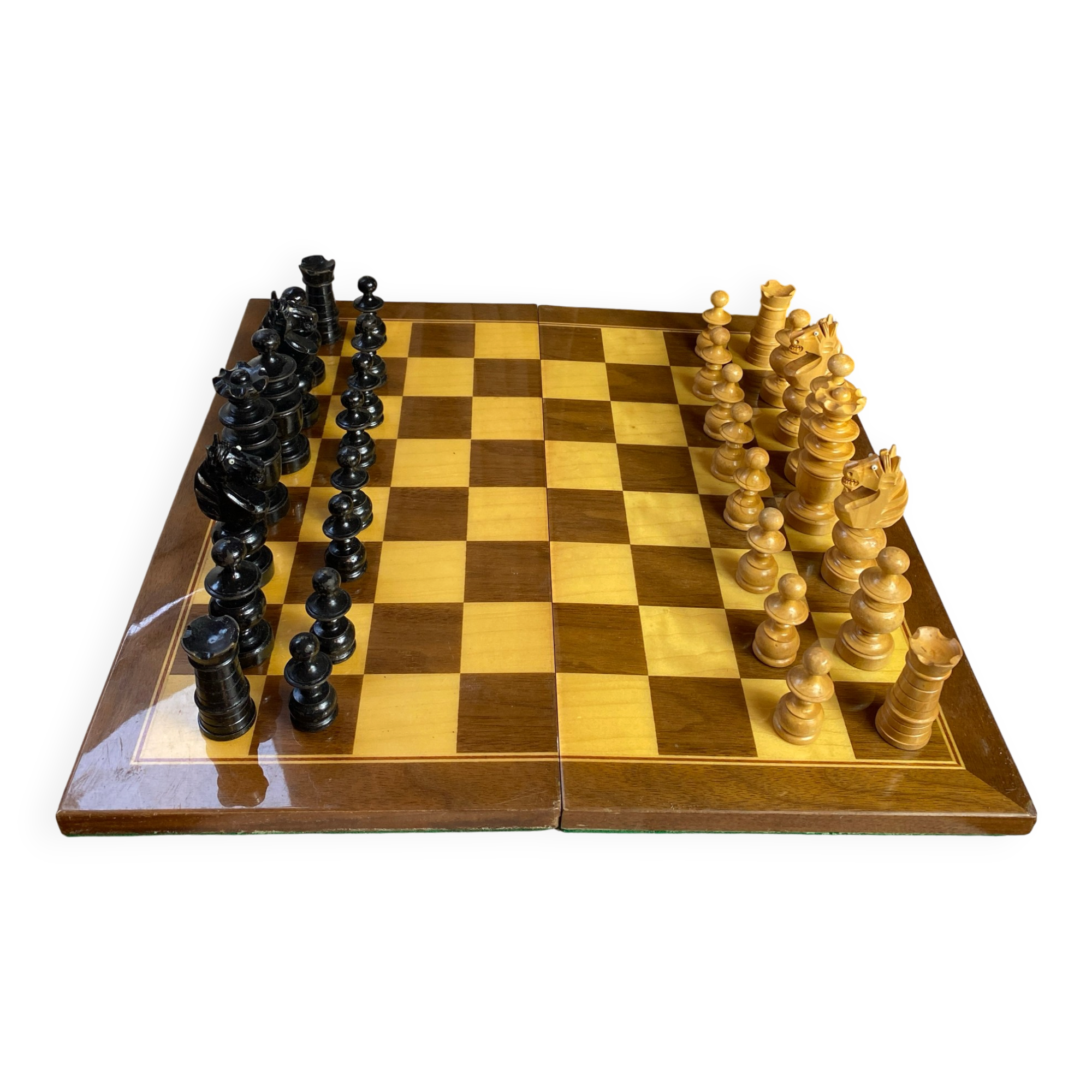 Chess set with wooden board and pieces