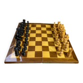 Chess set with wooden board and pieces