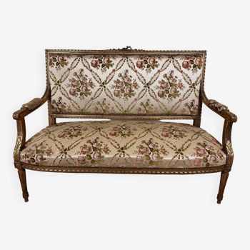 Louis XVI Style Bench In Golden Wood, mid-19th century