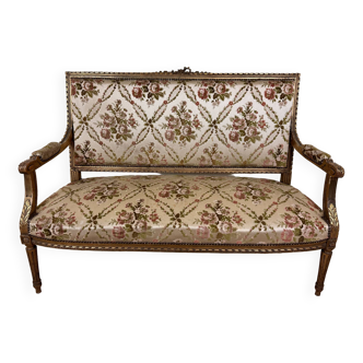 Louis XVI Style Bench In Golden Wood, mid-19th century