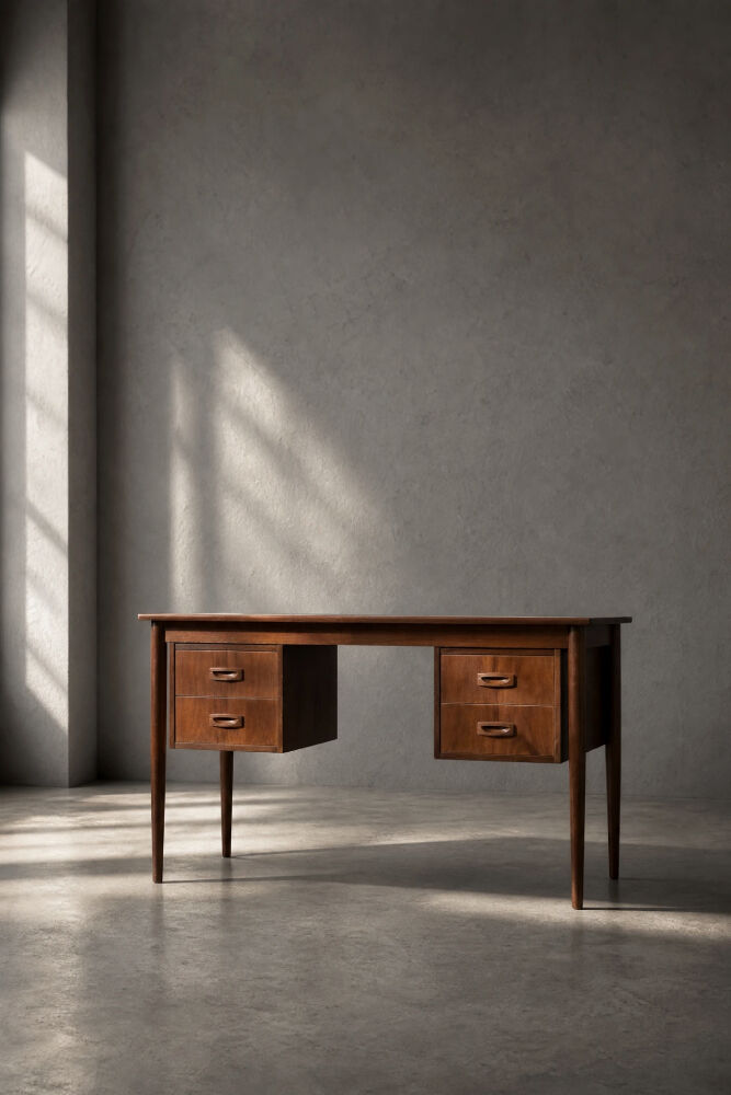 Bureau vintage scandinave moderne en teck des années 1960 avec tiroirs.