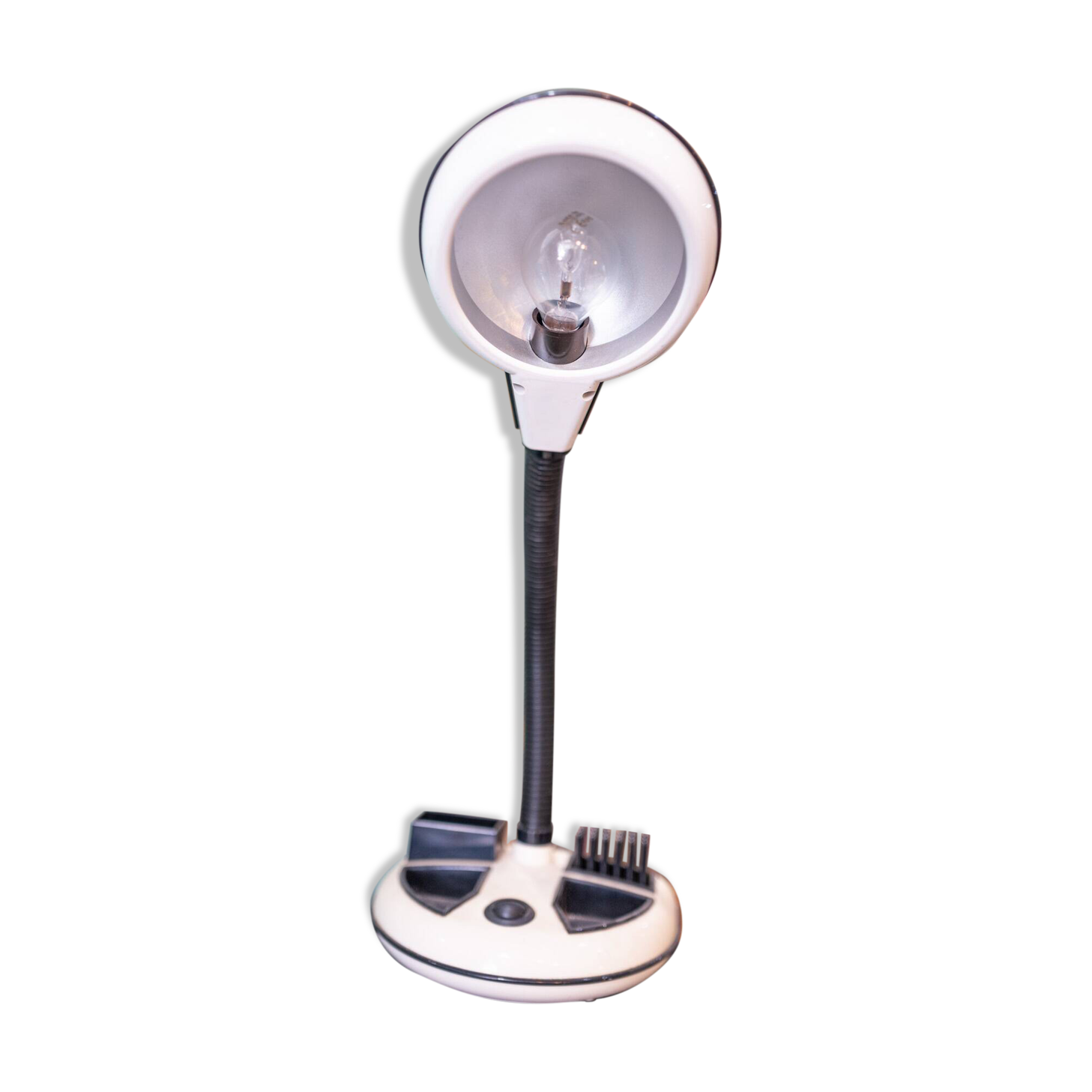 Rabbit Tanaka Gooseneck desk lamp, black and white by Kyoji Tanaka 1985, Hong Kong