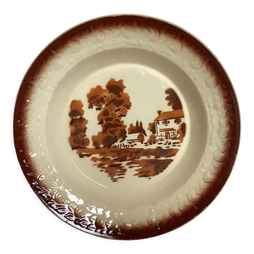 Plat faïence moulin des loups motif pochoir