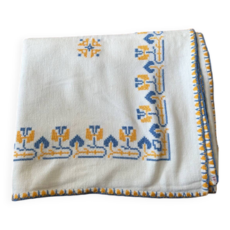 Embroidered white tablecloth