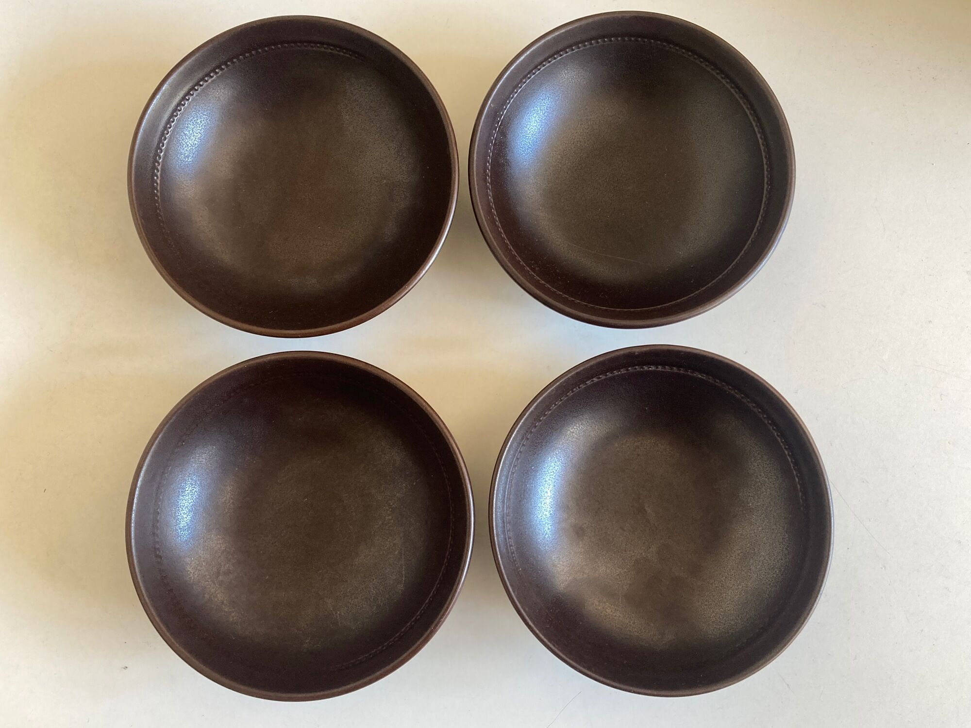 set of 4 plates cap in Scandinavian potter's sandstone Sweden 1960