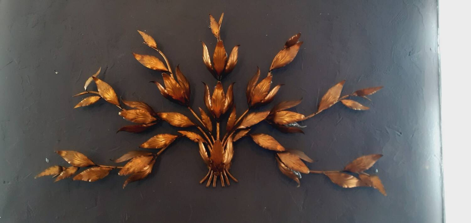 Monumental Vintage Wall Lamp with Golden Leaf Decor by Hans Kögl, 1960s