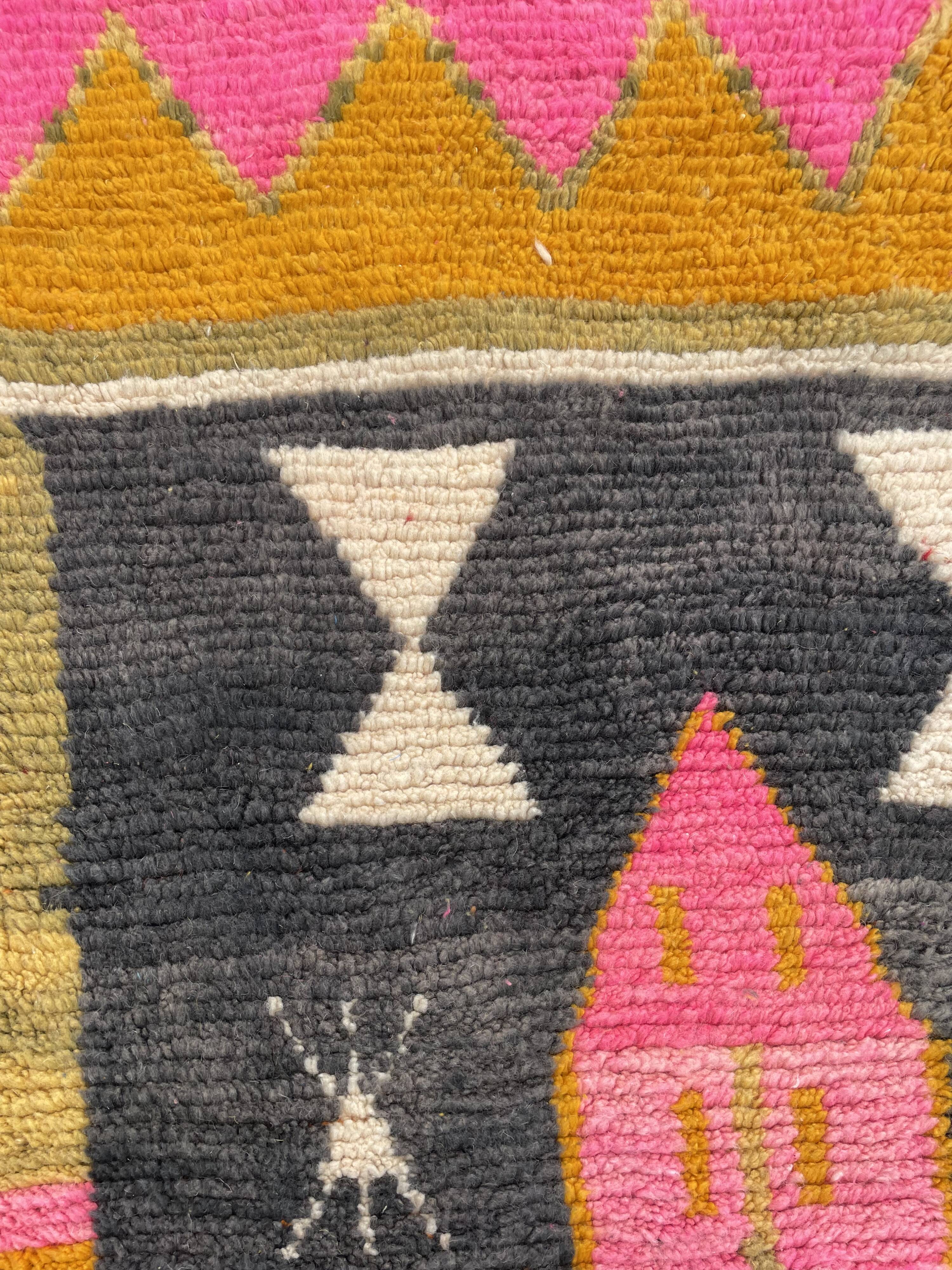 Large pink berber rug in wool boujad new 200x310 cm