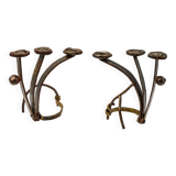 Pair of brutalist wrought iron candlesticks, French work