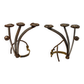 Pair of brutalist wrought iron candlesticks, French work