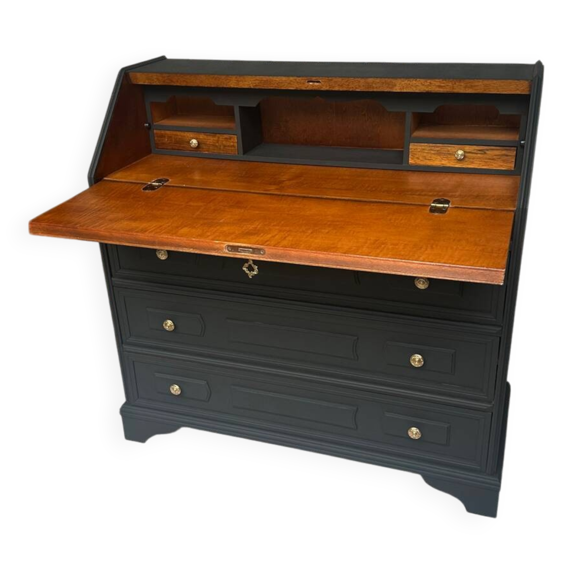 Wooden and black secretary desk